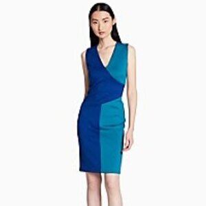 Calvin Klein Blue and Teal Color Block Scuba Dress